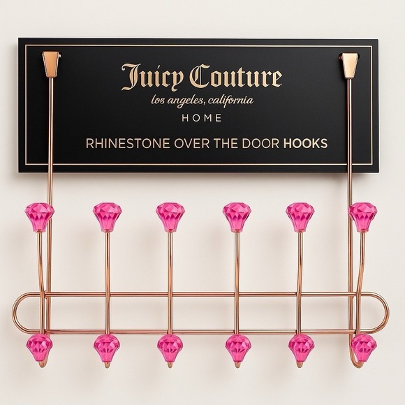 Juicy Couture Rhinestone Over The Door Hooks Pink Gold Glam Home Decor NEW - Picture 1 of 4